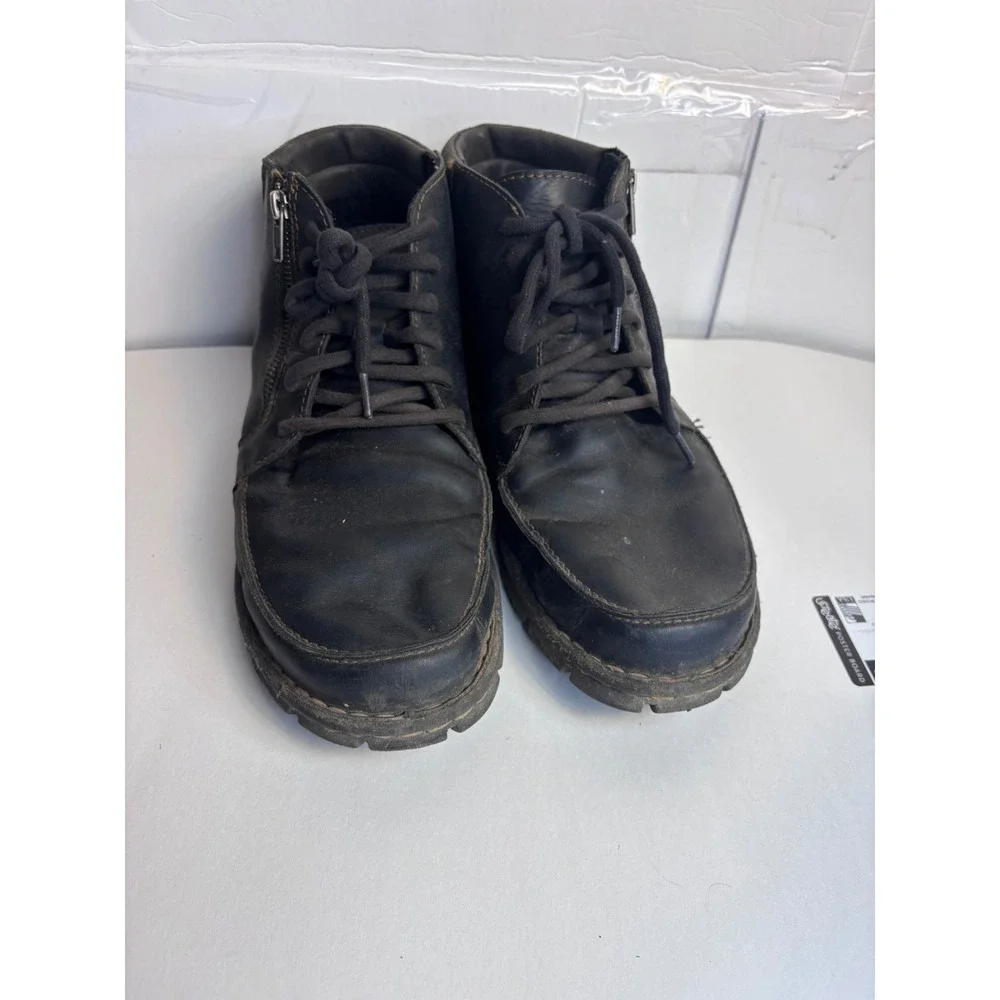 Born Mens H64503 Black Leather Side Zip Moc Toe Chukka Boots Size 12/45